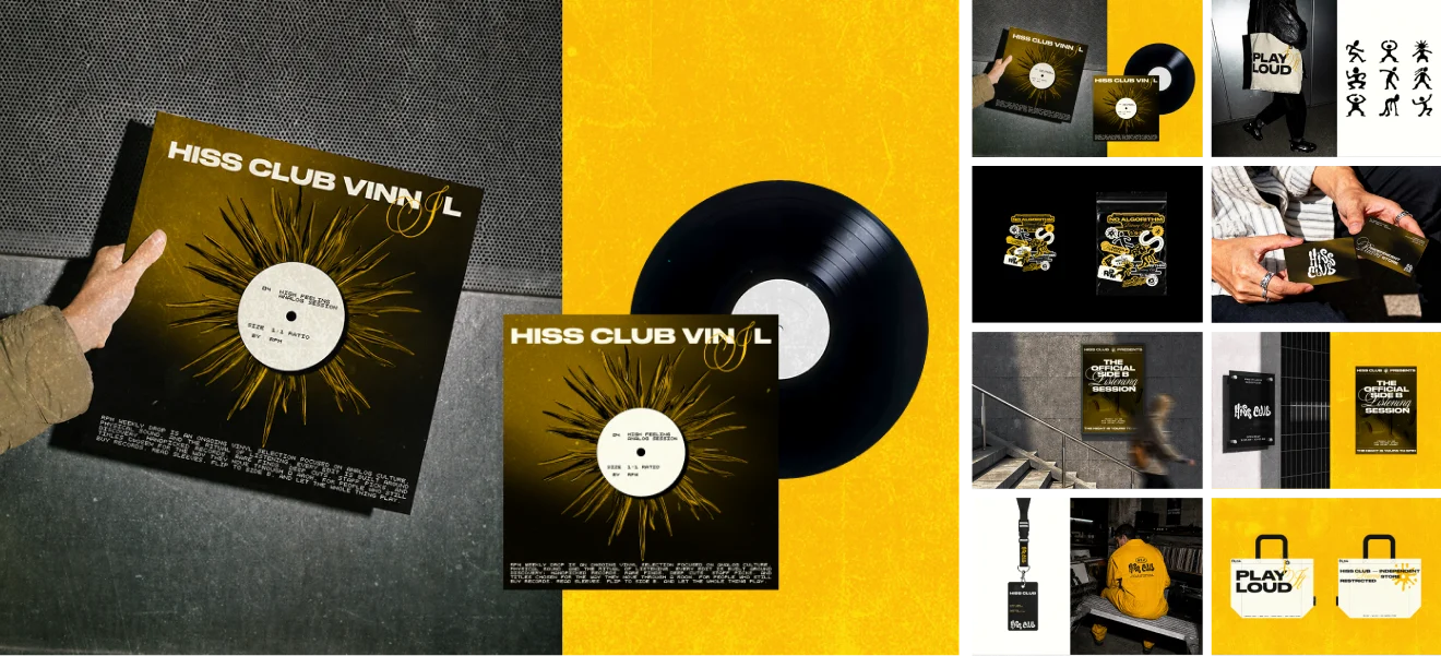 Полная айдентика vinyl и listening club hiss club